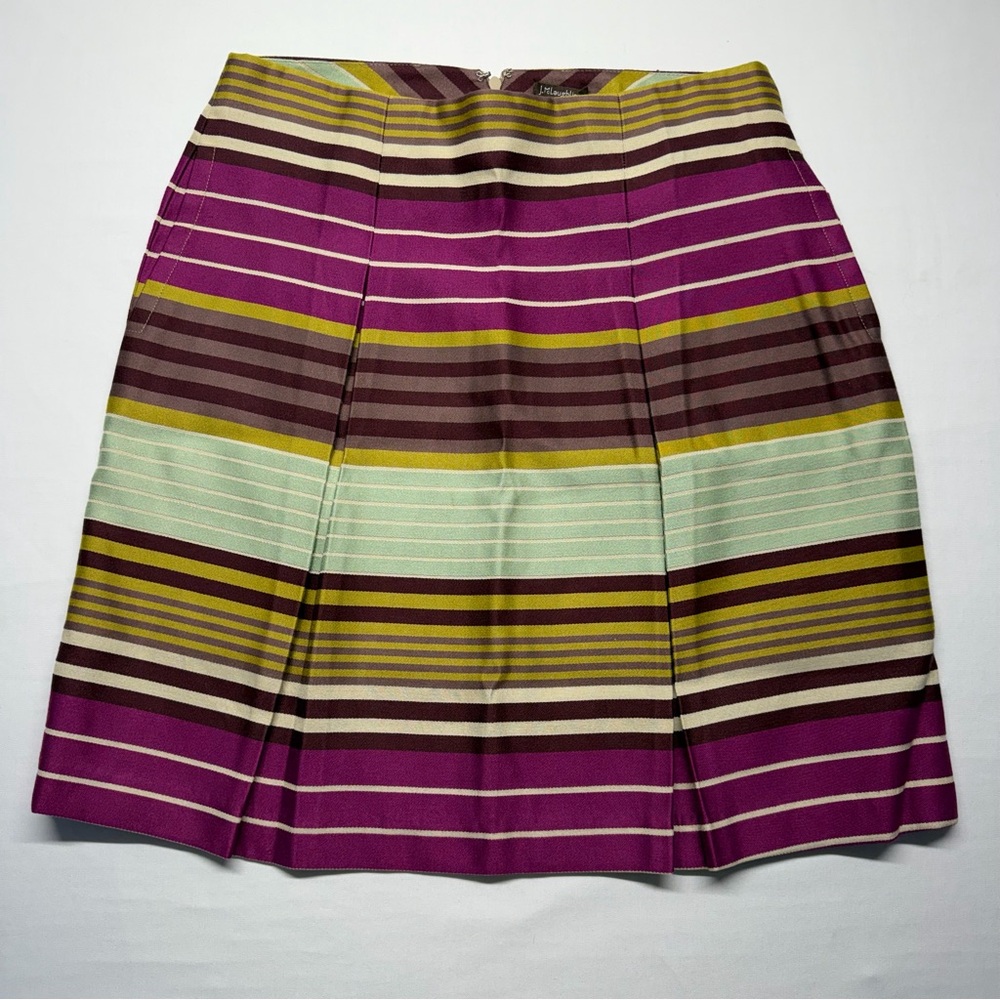 J McLaughlin Striped A-Line‎ Skirt 8 Silk Blend Pleated Preppy